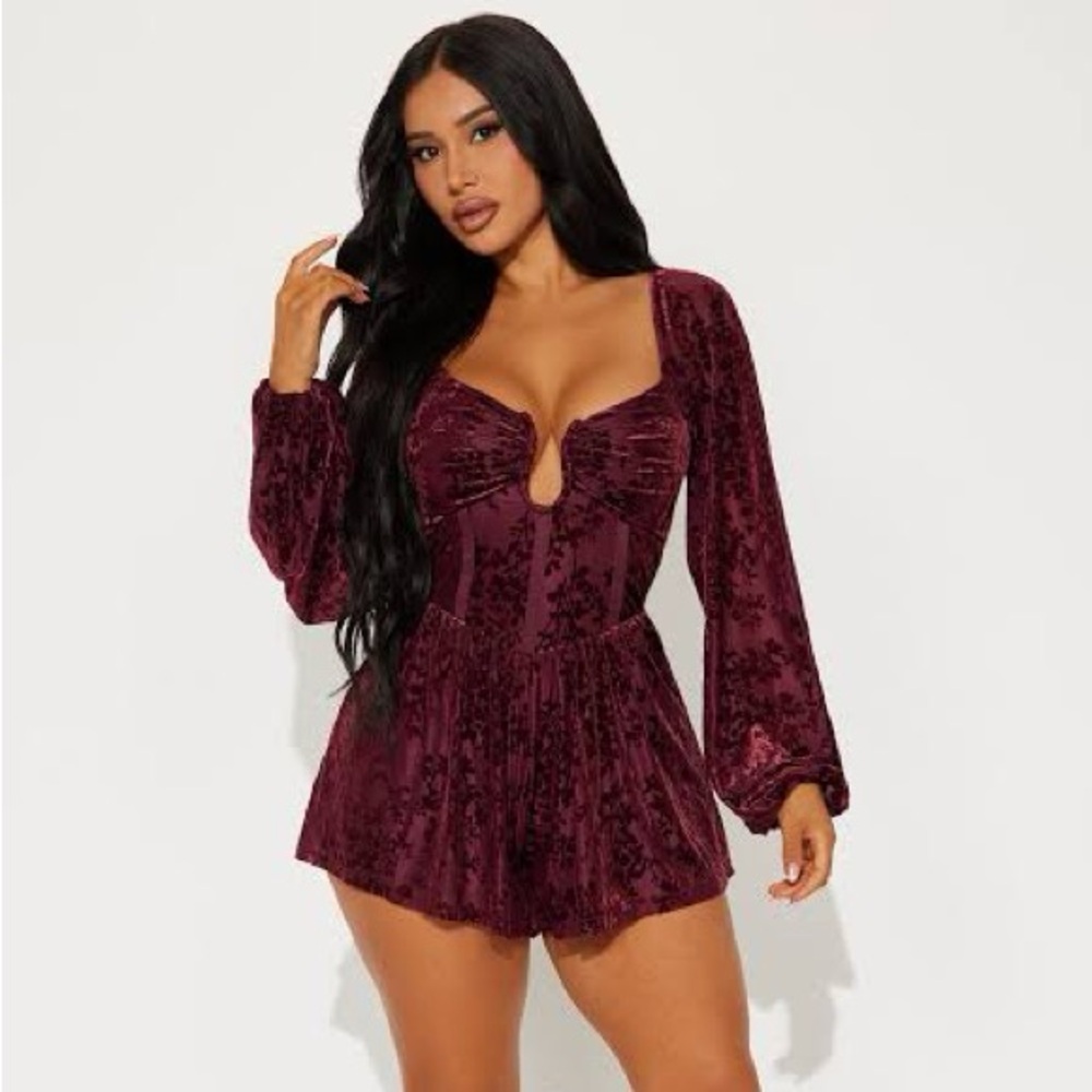 Fashion Nova Burgundy Long Sleeve Dress
